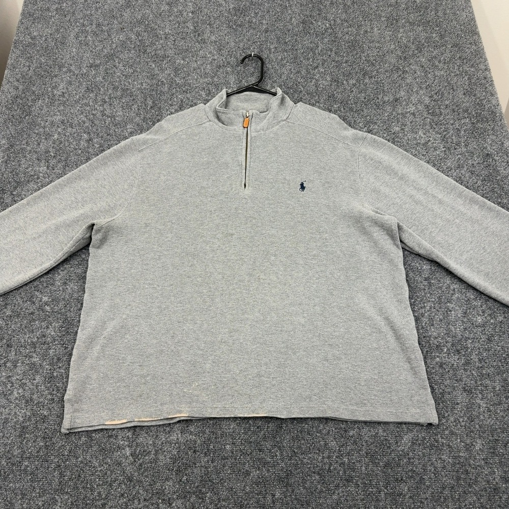 Polo Ralph Lauren Sweater Mens XL Gray Cotton Quarter Zip Mock Neck Classic